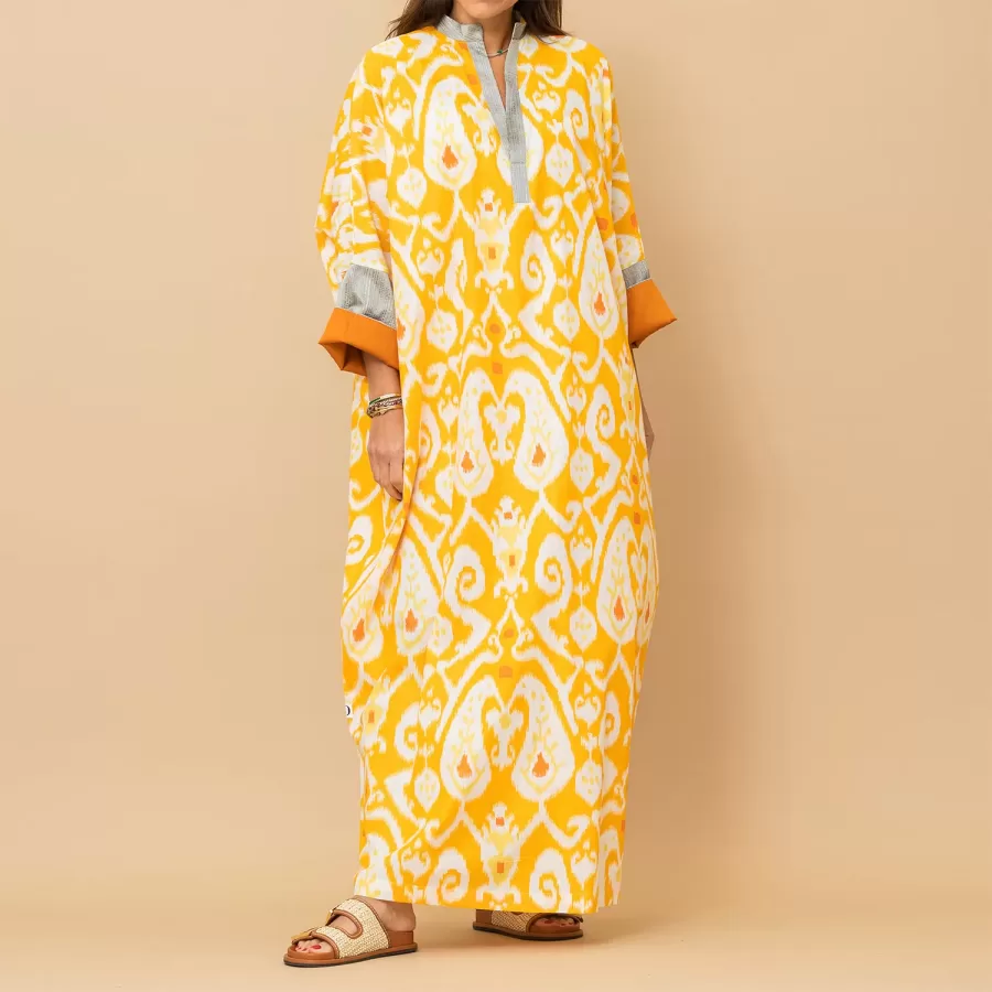 Chloe - Ikat Cotton Kaftan with Metallic Borders - Image 4