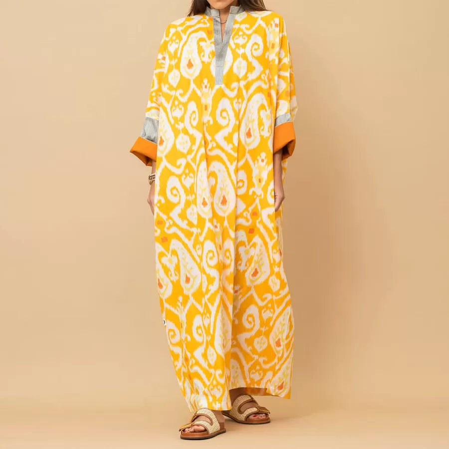 Chloe - Ikat Cotton Kaftan with Metallic Borders - Image 5