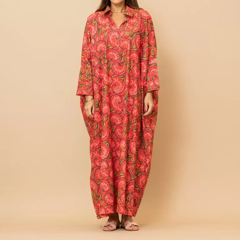 Amal - Floral Cotton Oversized Cherry Jalabiya Dress