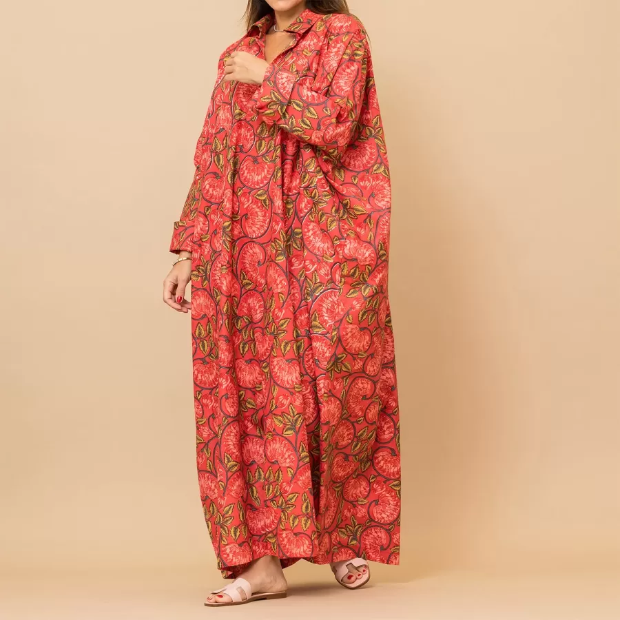 Amal - Floral Cotton Oversized Cherry Jalabiya Dress