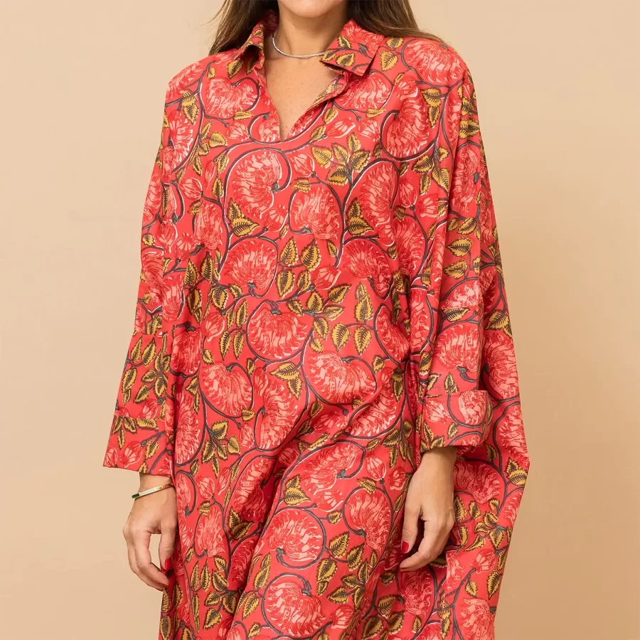Amal - Floral Cotton Oversized Cherry Jalabiya Dress