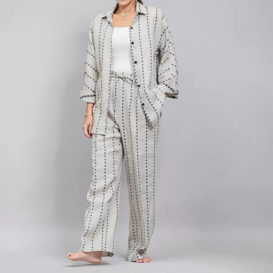 Linen Striped Set - Embroidered Linen Co-ord Trousers and Shirt - Image 3