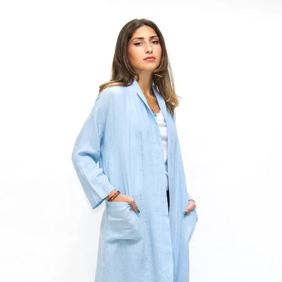 Linen Jacket - Plain Linen Coverup with Pockets - Image 2