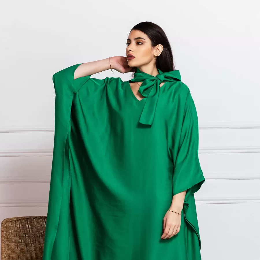 Plain Reem - Batwing Kaftan with Scarf Necktie - Image 2