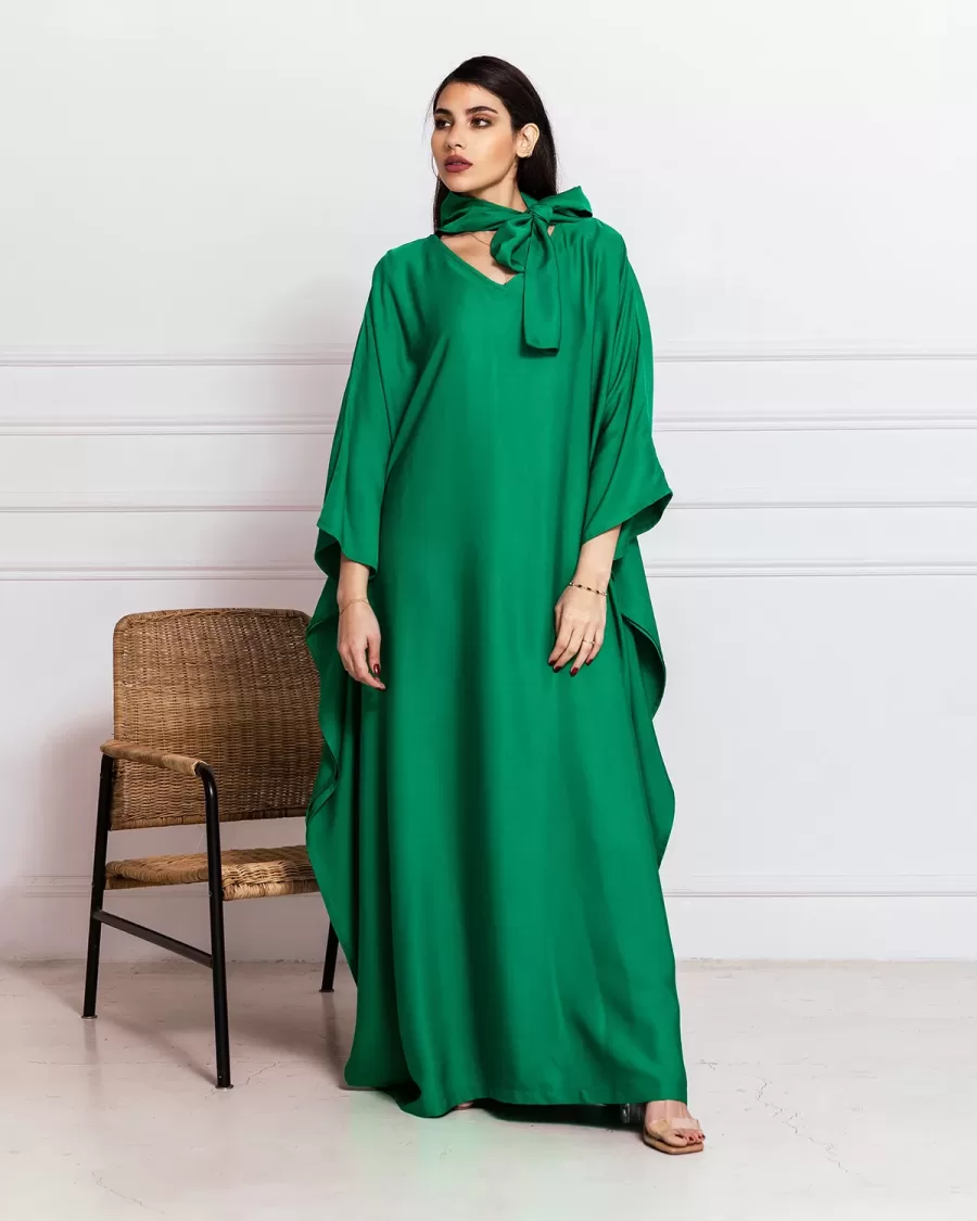 Plain Reem - Batwing Kaftan with Scarf Necktie