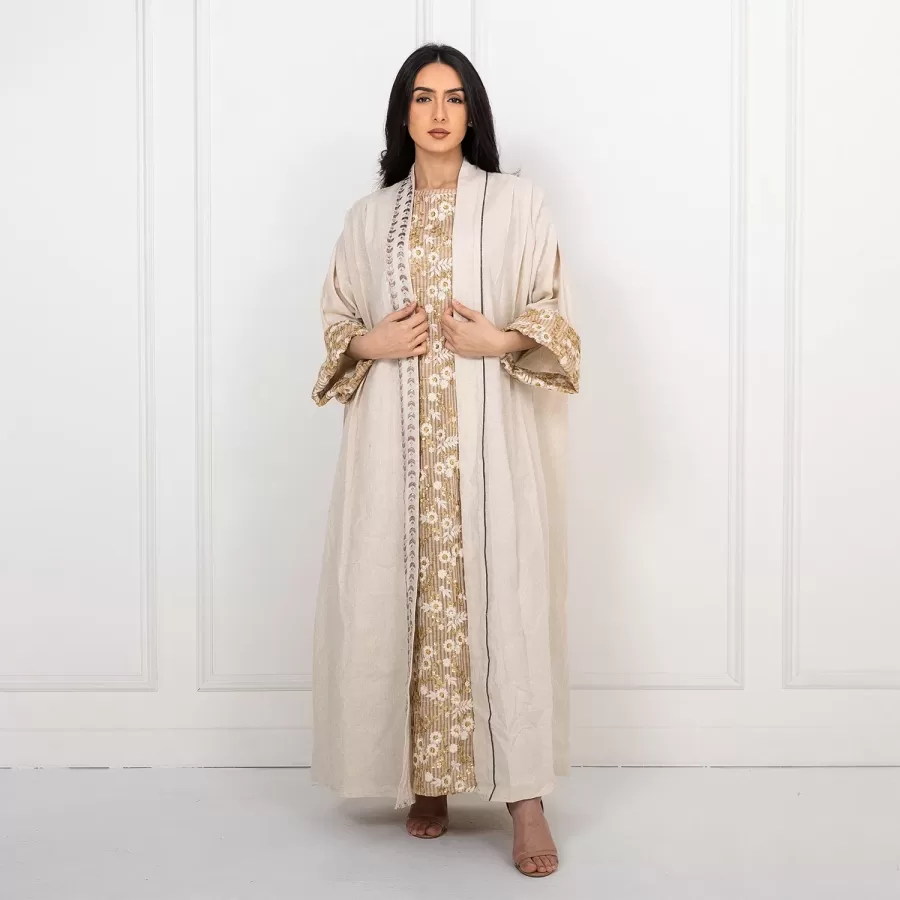 Mom Lux Set - Sequinned Dress with Oversized Abaya in Cotton