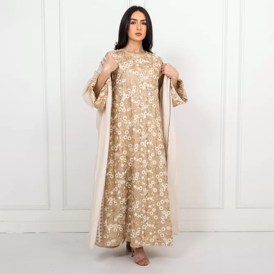 Mom Lux Set - Sequinned Dress with Oversized Abaya in Cotton - Image 4