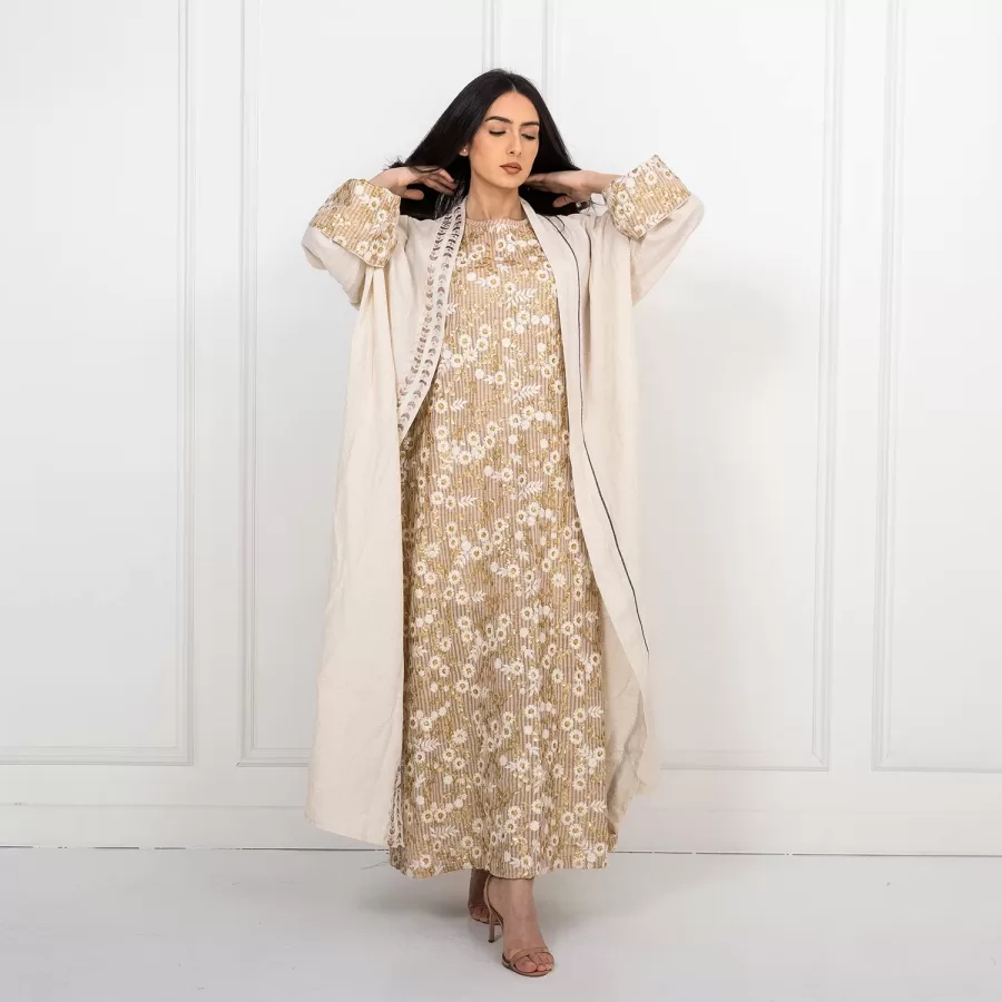Mom Lux Set - Sequinned Dress with Oversized Abaya in Cotton - Image 3