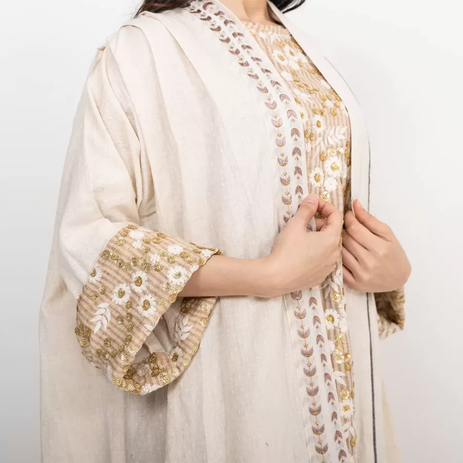 Mom Lux Set - Sequinned Dress with Oversized Abaya in Cotton - Image 5