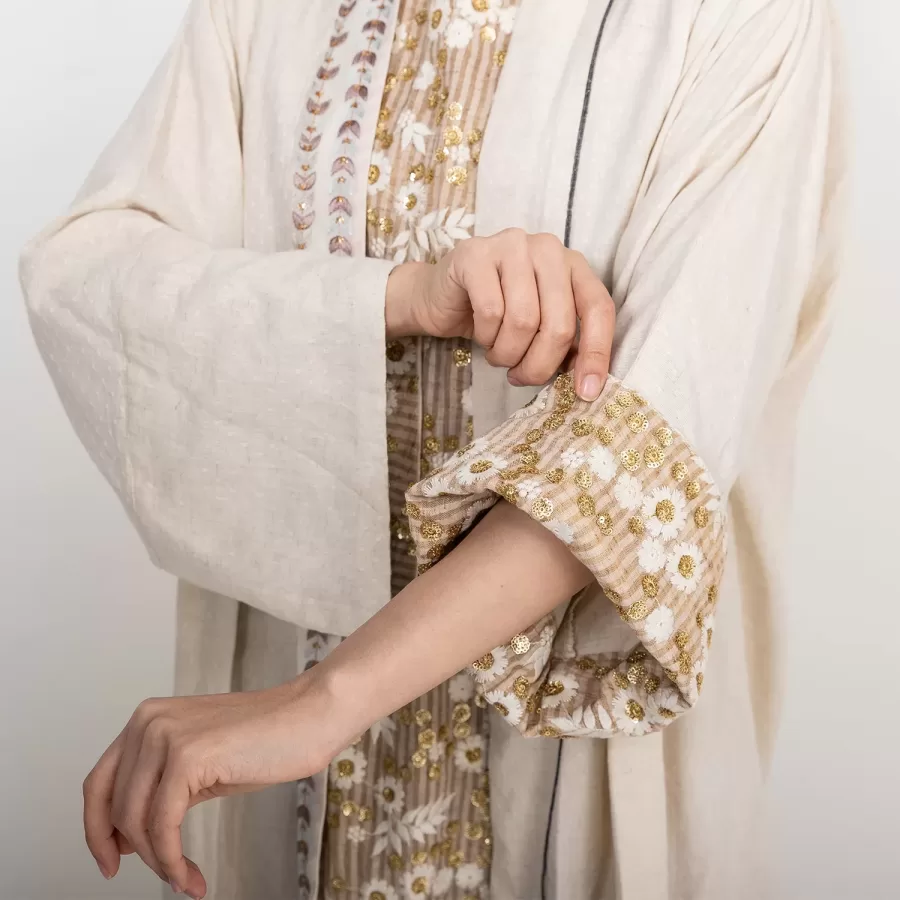 Mom Lux Set - Sequinned Dress with Oversized Abaya in Cotton - Image 6