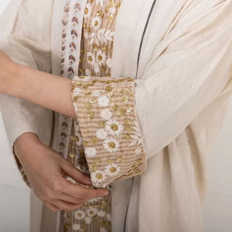 Mom Lux Set - Sequinned Dress with Oversized Abaya in Cotton - Image 7