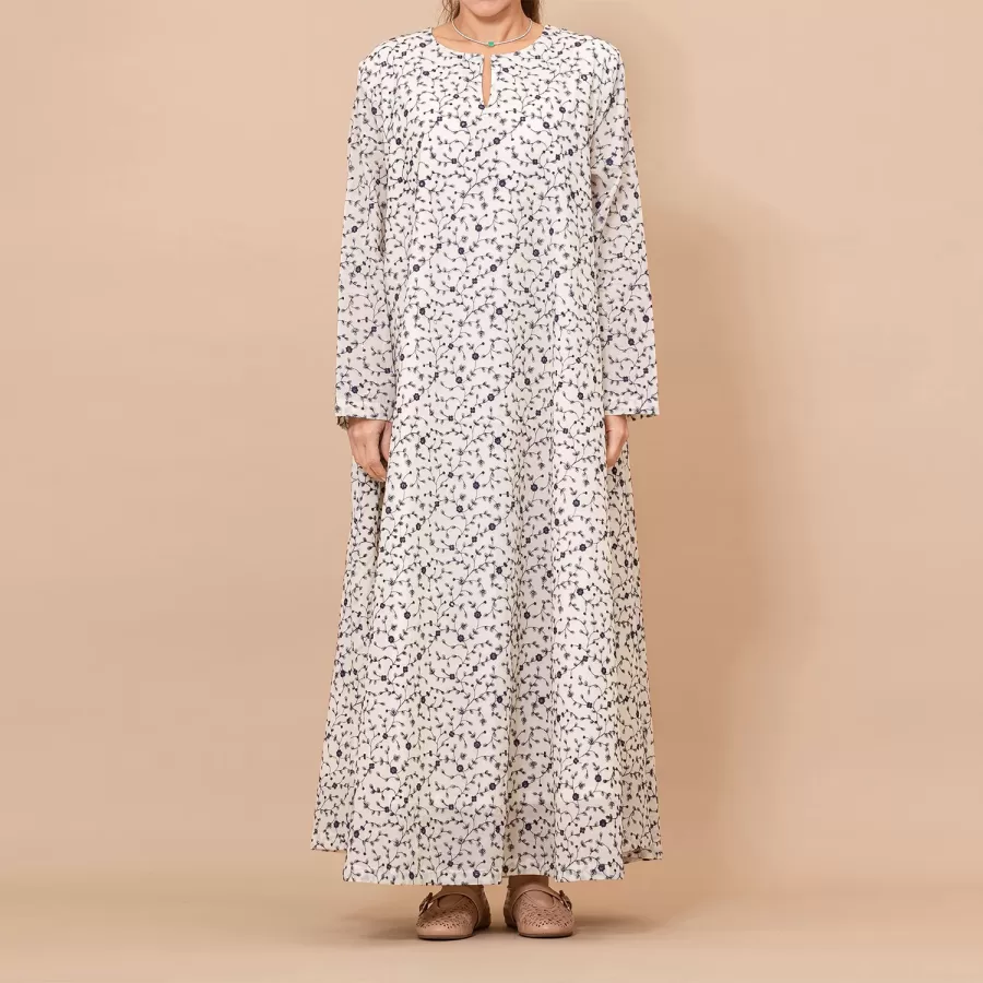 Judy Lux - Embroidered Cotton Flared Ivory Dress