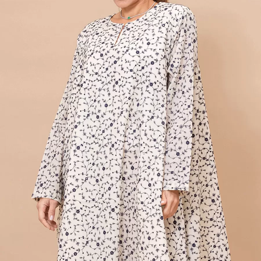 Judy Lux - Embroidered Cotton Flared Ivory Dress - Image 2