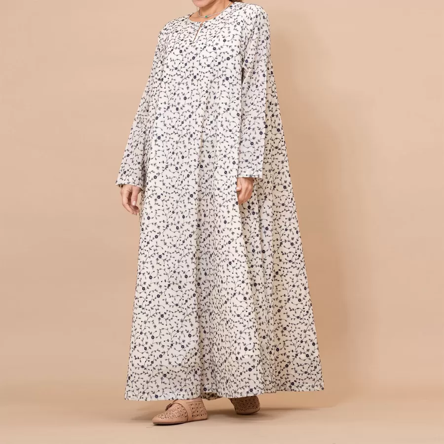 Judy Lux - Embroidered Cotton Flared Ivory Dress - Image 4
