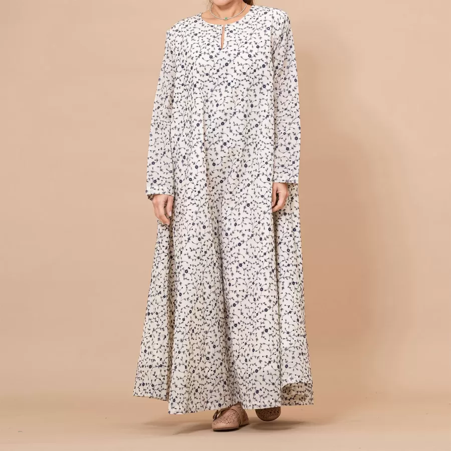 Judy Lux - Embroidered Cotton Flared Ivory Dress - Image 3
