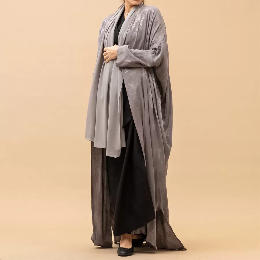 Textured Silk Linen Bisht Style Vienna Lux Abaya by Orange Blossom
