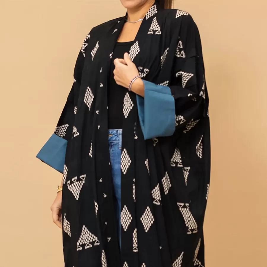 New Enigma - Tribal Print Cotton Pleated Abaya - Image 2