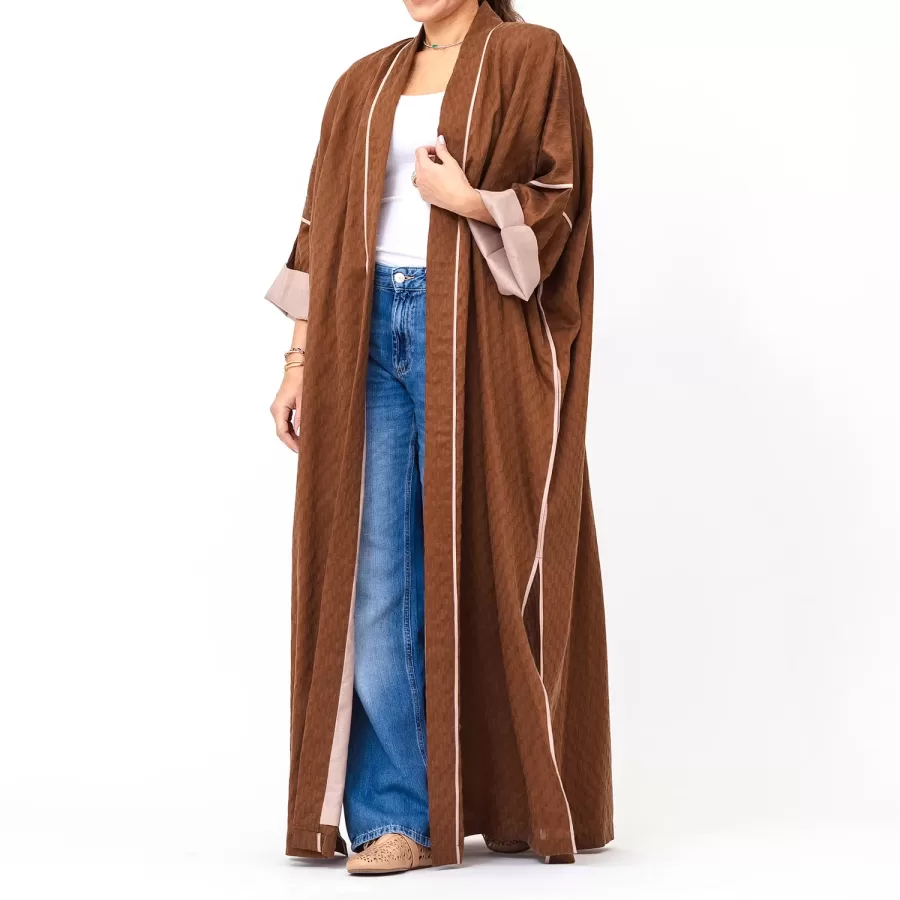 Mabel - Cotton Silk Abaya with Cotton Lining and Piping - Image 3