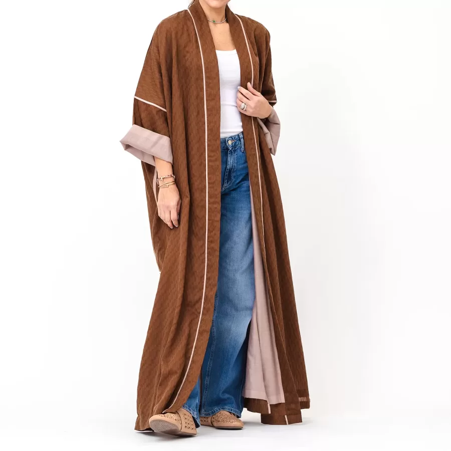 Mabel - Cotton Silk Abaya with Cotton Lining and Piping - Image 4