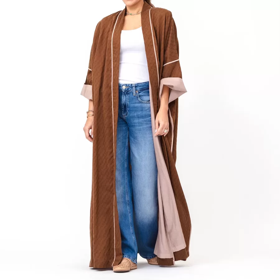 Mabel - Cotton Silk Abaya with Cotton Lining and Piping - Image 5