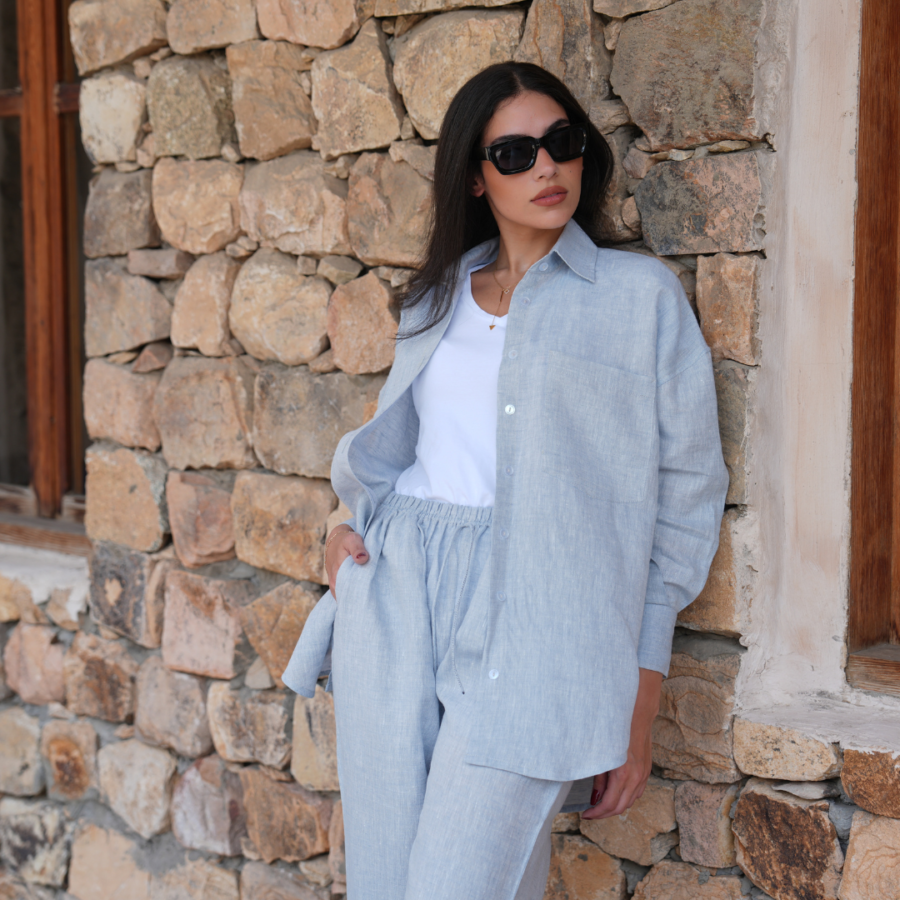 Dallas Linen - Straight Leg Pants with Button Down Shirt - Image 2