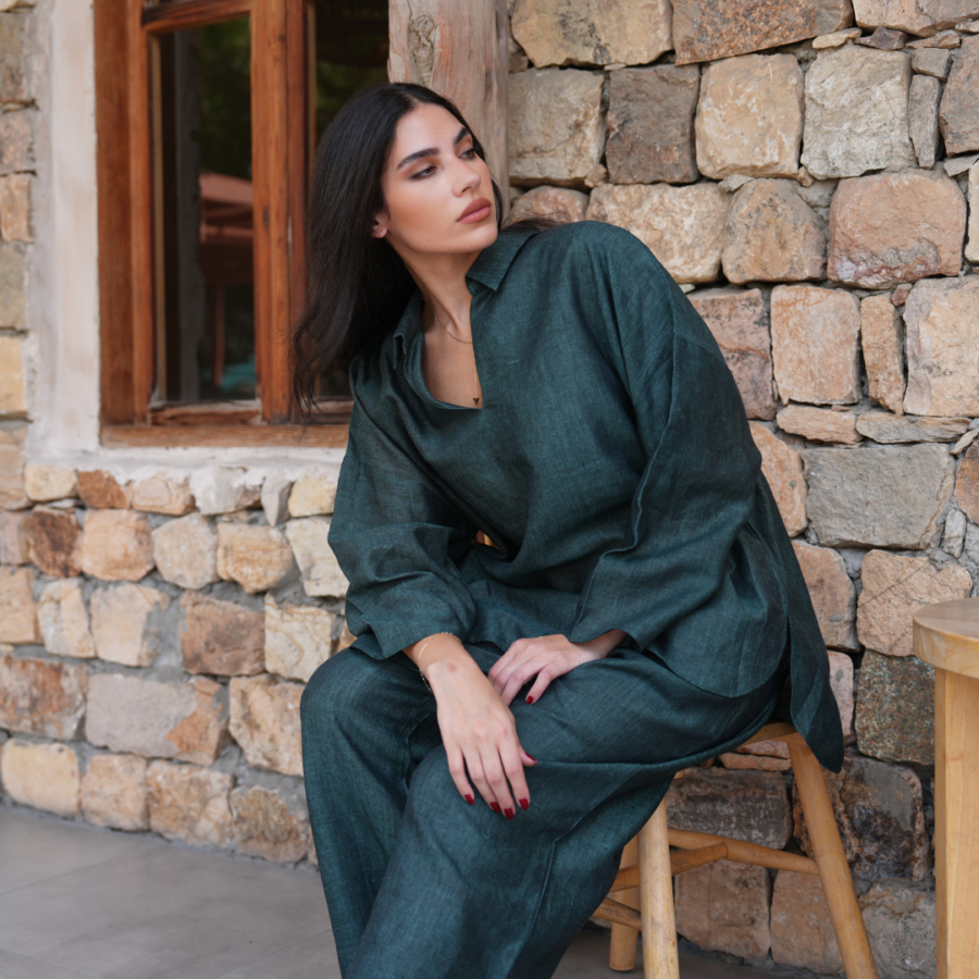 Sydney - Wide Leg Pants with Oversized Blouse in Linen - Image 2