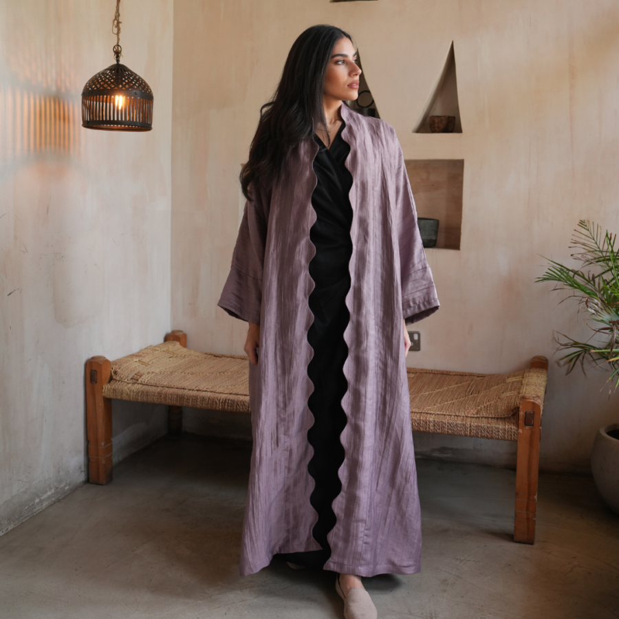 Aria - Linen Silk Blend Abaya with Swirls - Image 2