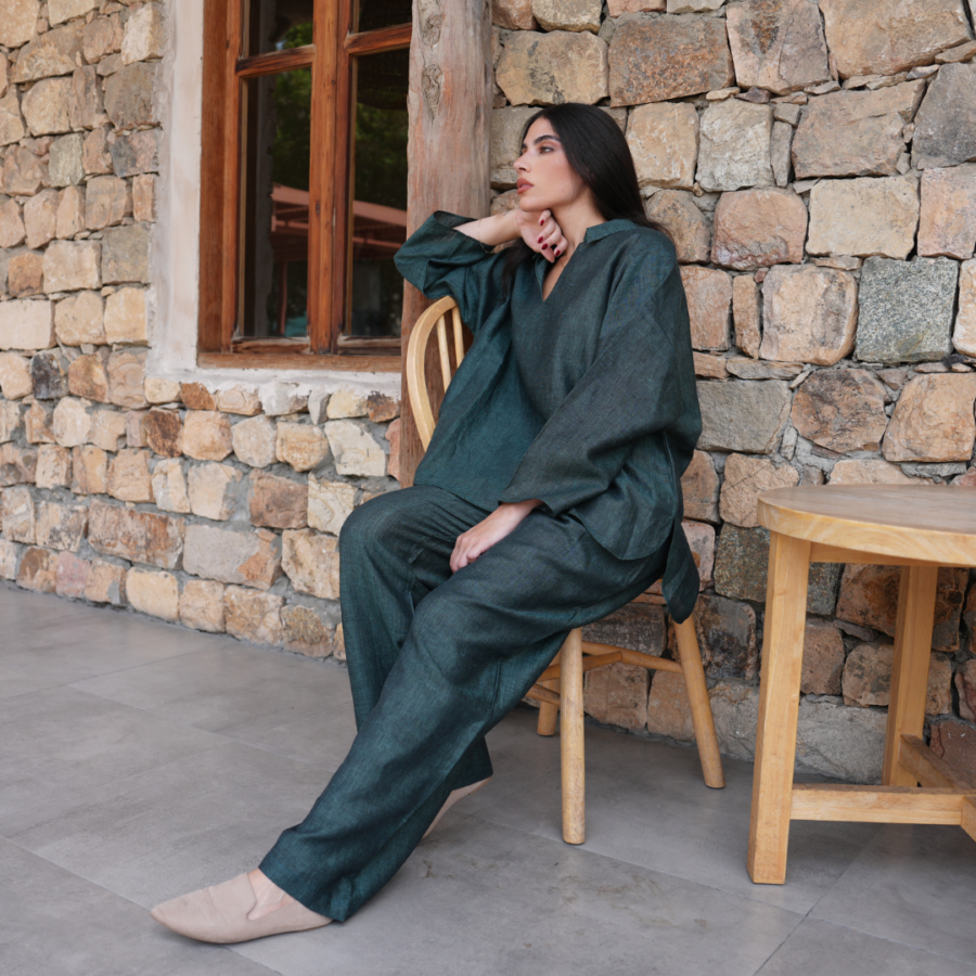 Sydney - Wide Leg Pants with Oversized Blouse in Linen