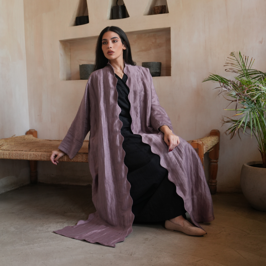 Aria - Linen Silk Blend Abaya with Swirls