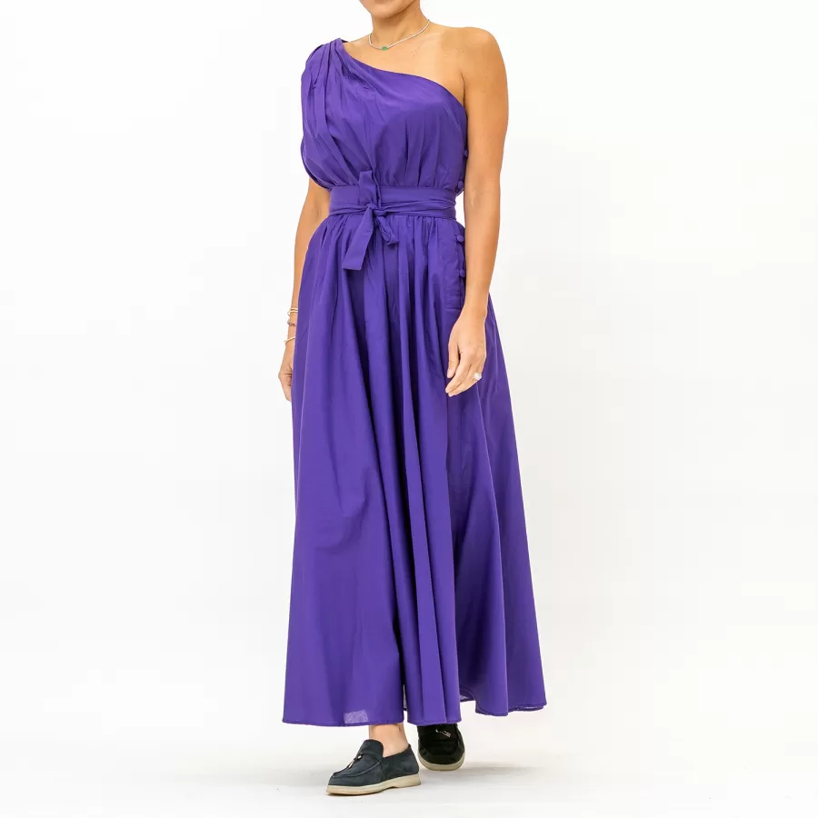 Miami - Flared One Shoulder Belted Cotton Dress - Image 3