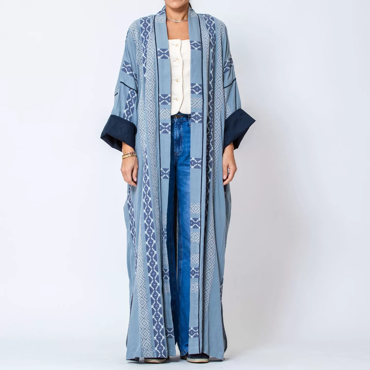 Ash - Woven Cotton Abaya with Bohemian Pattern - Image 4