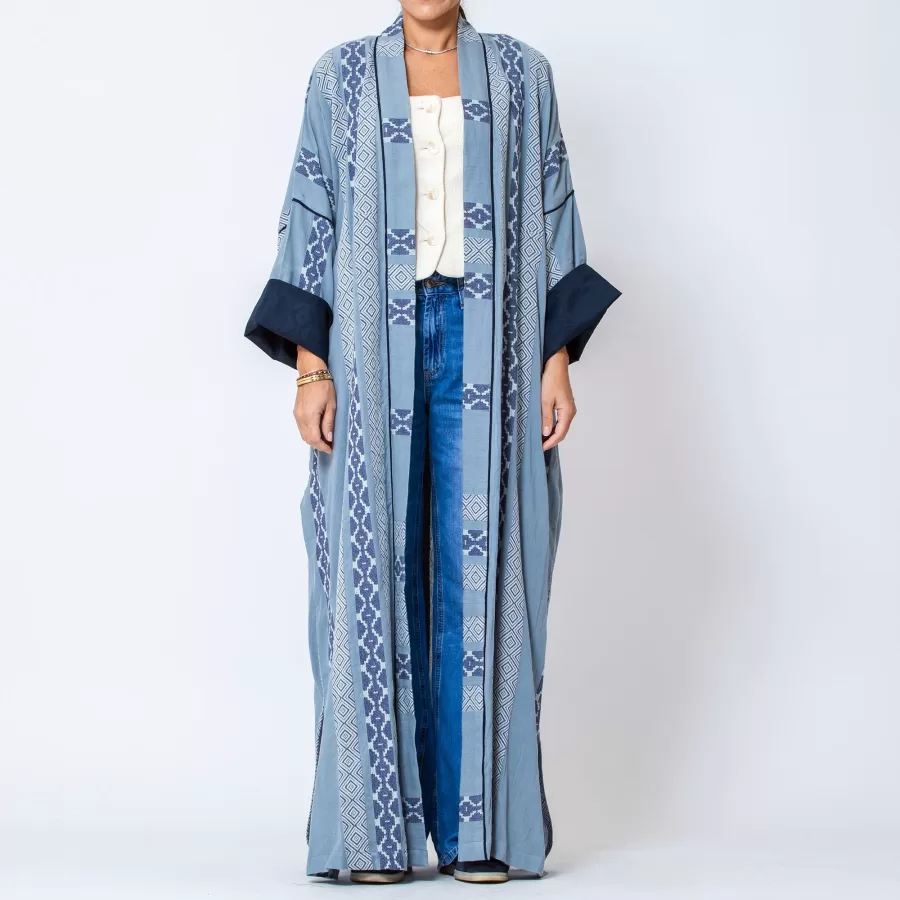 Ash - Woven Cotton Abaya with Bohemian Pattern - Image 4