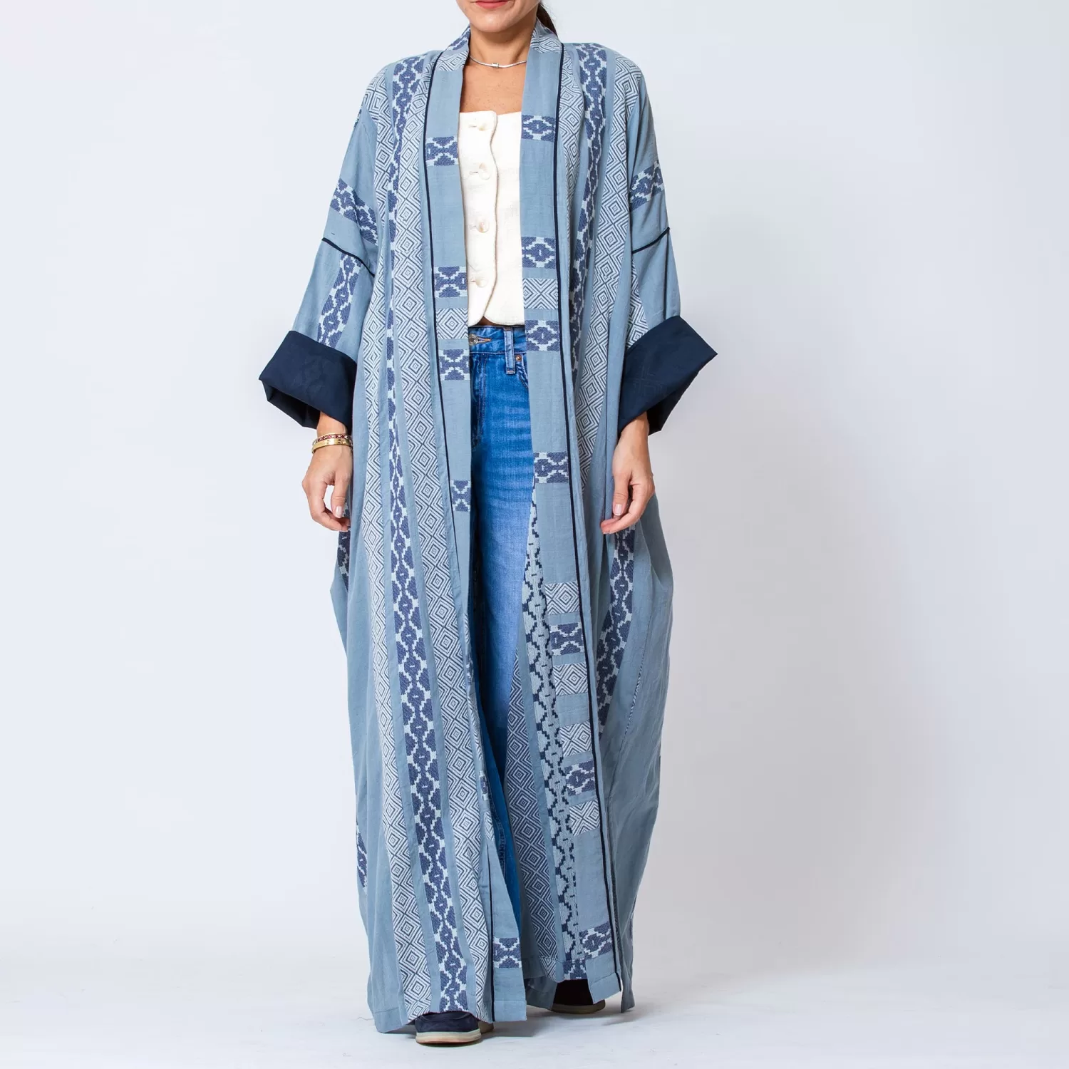 Ash - Woven Cotton Abaya with Bohemian Pattern - Image 2