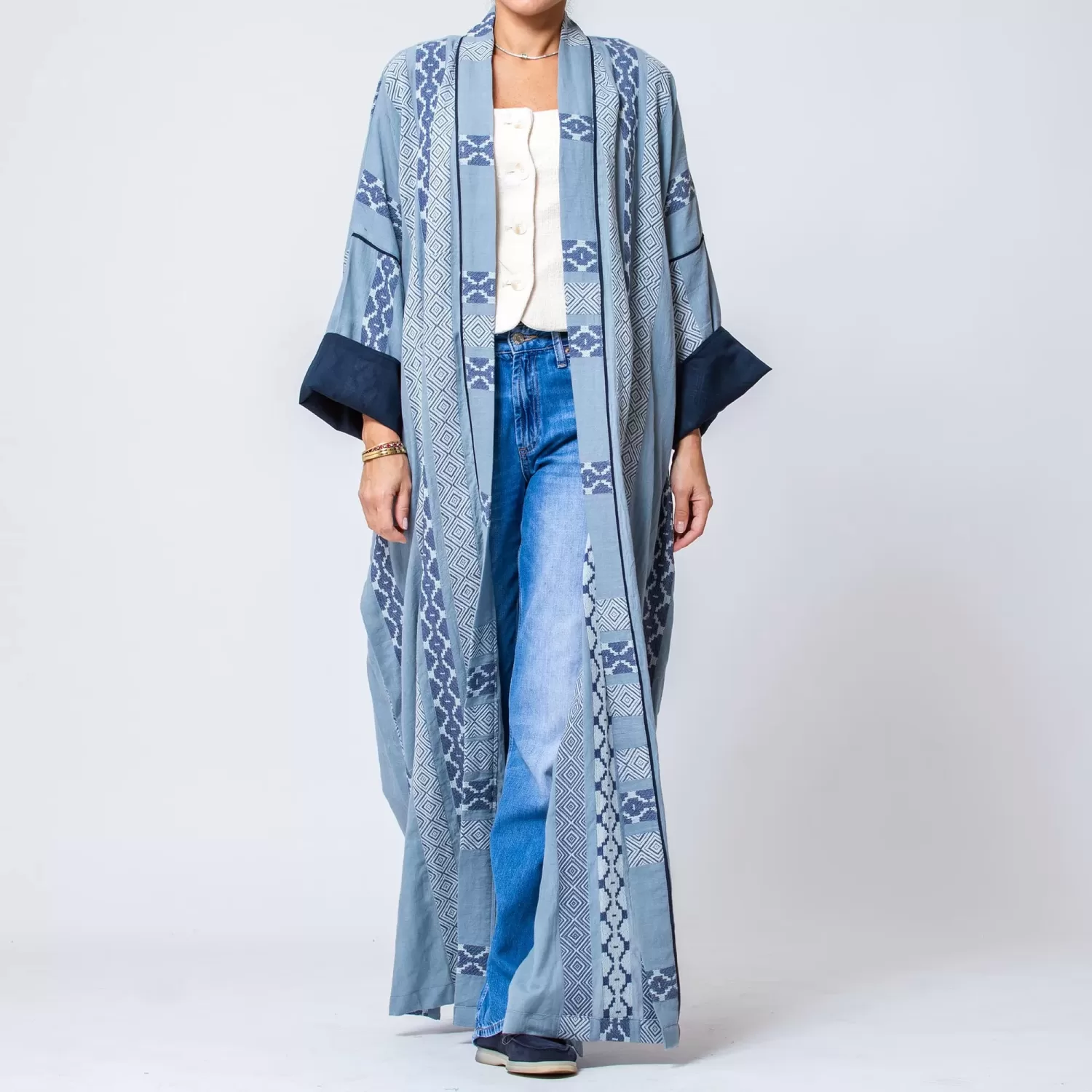 Ash - Woven Cotton Abaya with Bohemian Pattern - Image 1