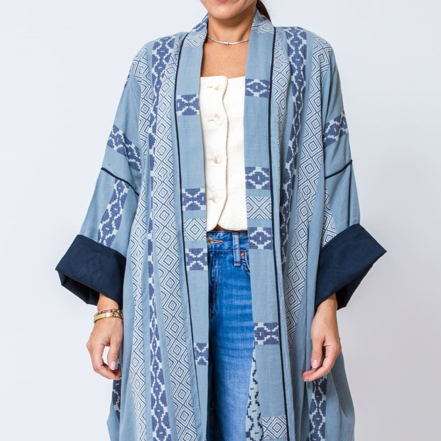 Ash - Woven Cotton Abaya with Bohemian Pattern - Image 3