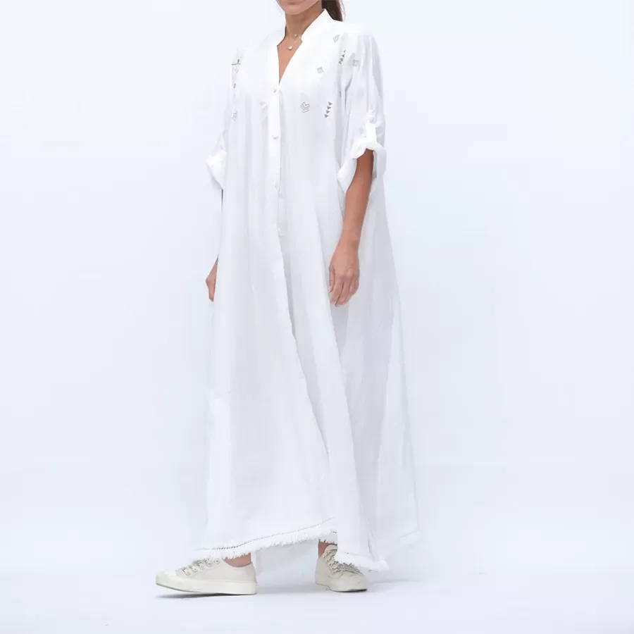 Ibiza - Buttoned Kaftan Dress with Bohemian Embroidery - Image 3