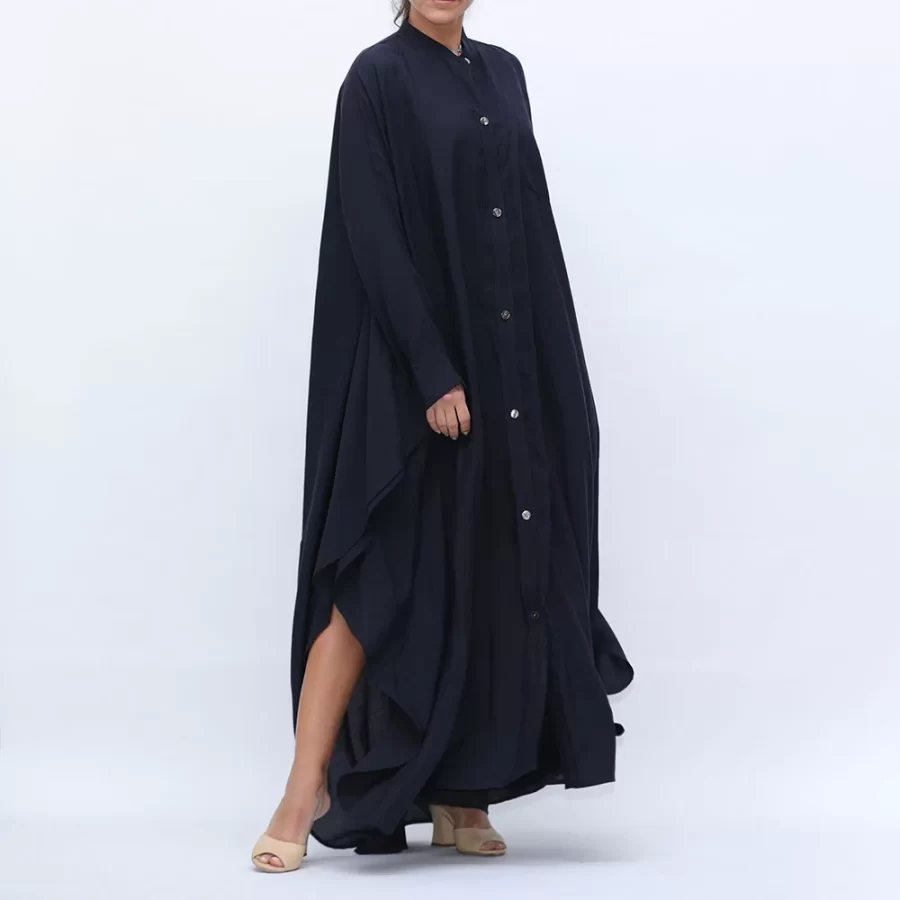 Butterfly - Batwing Sleeve Buttoned Dress Shirt - Midnight Blue - Image 4