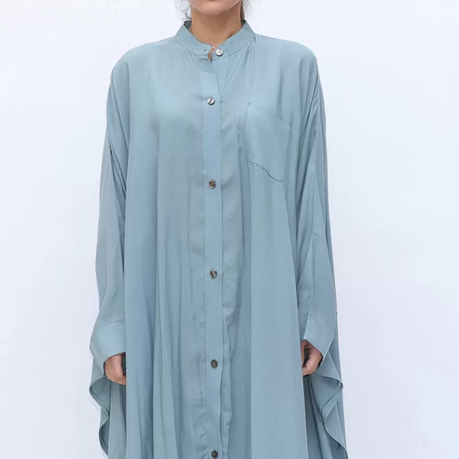 Butterfly - Batwing Sleeve Buttoned Dress Shirt - Powder Blue - Image 2