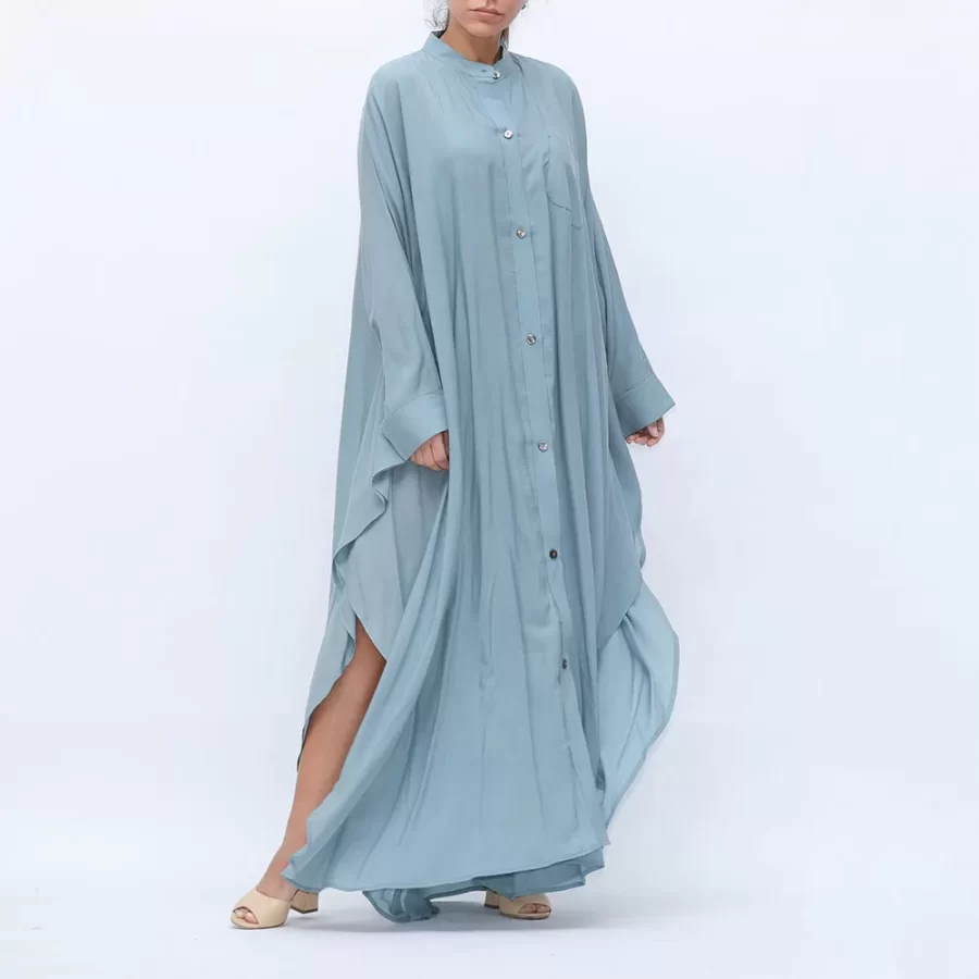 Butterfly - Batwing Sleeve Buttoned Dress Shirt - Powder Blue - Image 4