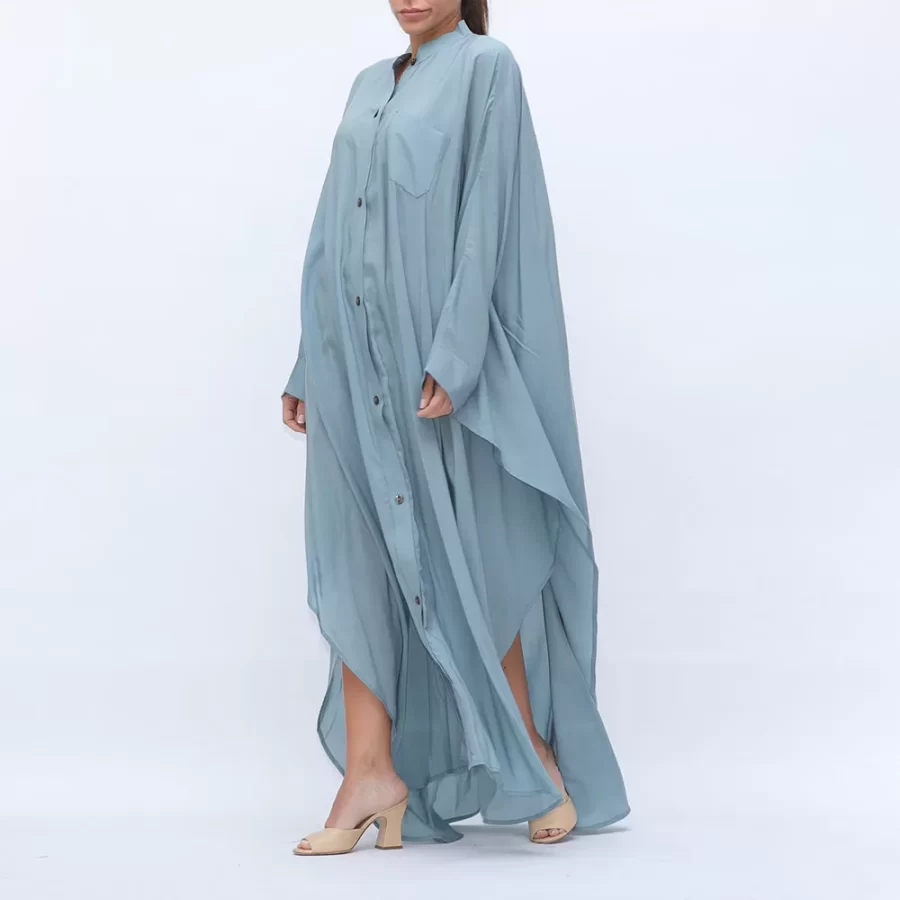 Butterfly - Batwing Sleeve Buttoned Dress Shirt - Powder Blue - Image 5