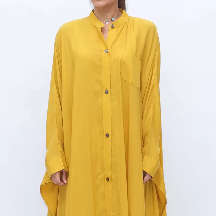 Butterfly - Batwing Sleeve Buttoned Dress Shirt - Gold - Image 2