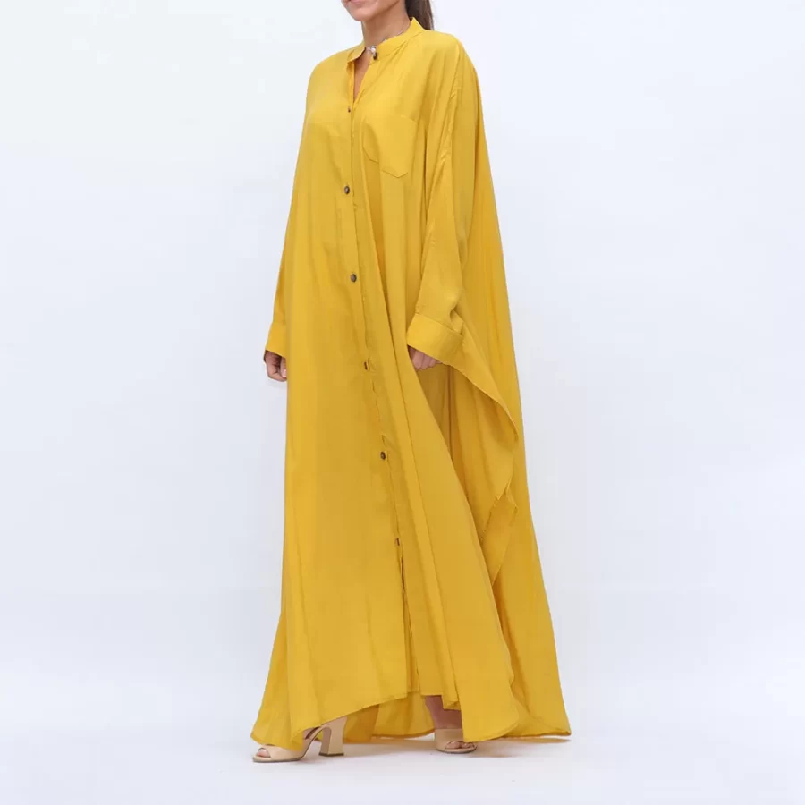 Butterfly - Batwing Sleeve Buttoned Dress Shirt - Gold - Image 3