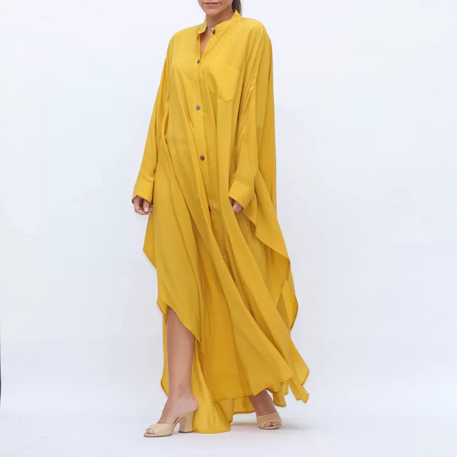 Butterfly - Batwing Sleeve Buttoned Dress Shirt - Gold - Image 5