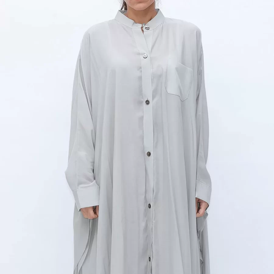 Butterfly - Batwing Sleeve Buttoned Dress Shirt - Light Gray - Image 2