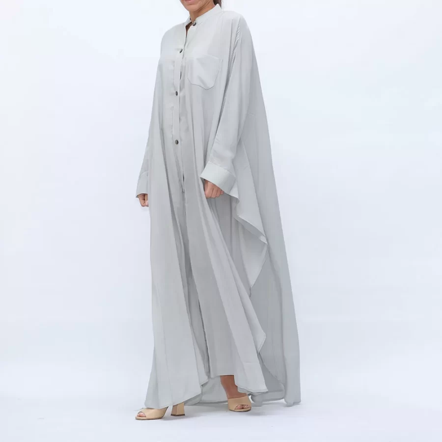 Butterfly - Batwing Sleeve Buttoned Dress Shirt - Light Gray - Image 3
