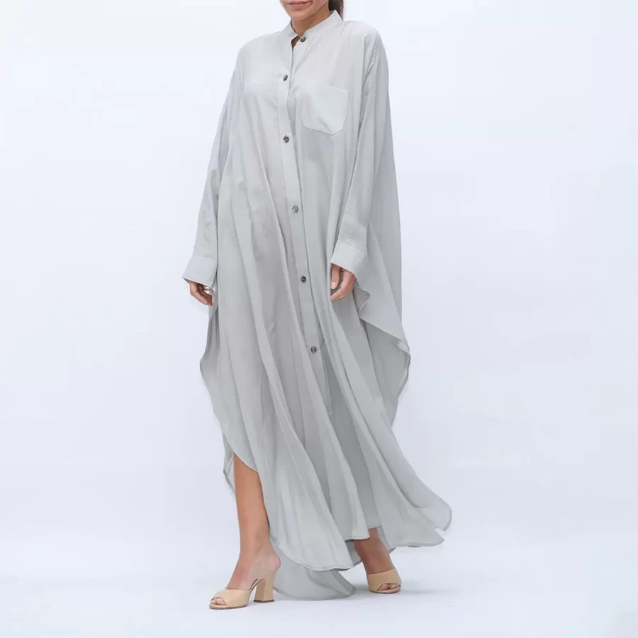 Butterfly - Batwing Sleeve Buttoned Dress Shirt - Light Gray - Image 5