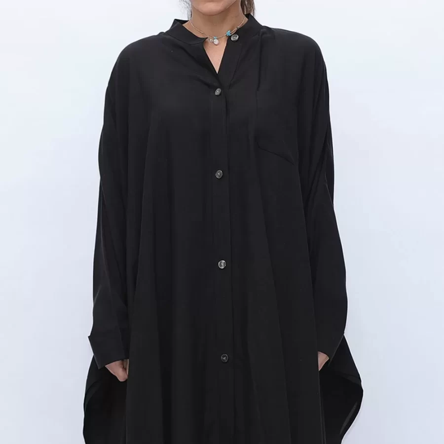 Butterfly - Batwing Sleeve Buttoned Dress Shirt - Black - Image 2