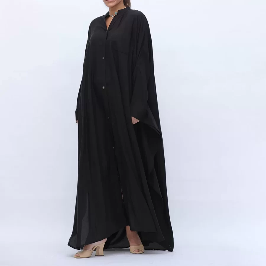 Butterfly - Batwing Sleeve Buttoned Dress Shirt - Black - Image 3
