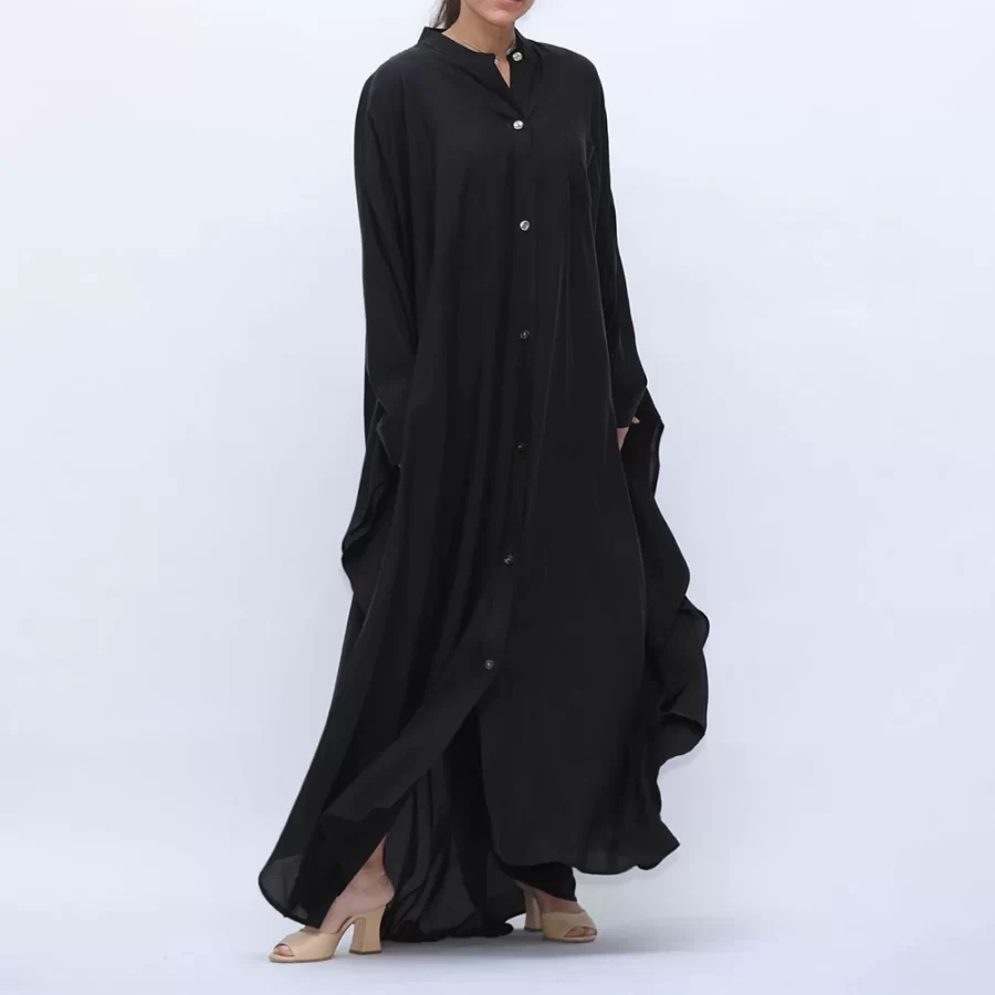 Butterfly - Batwing Sleeve Buttoned Dress Shirt - Black - Image 4