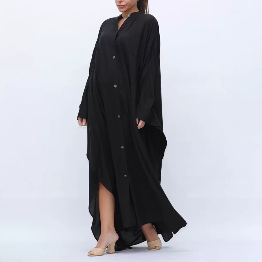 Butterfly - Batwing Sleeve Buttoned Dress Shirt - Black - Image 5